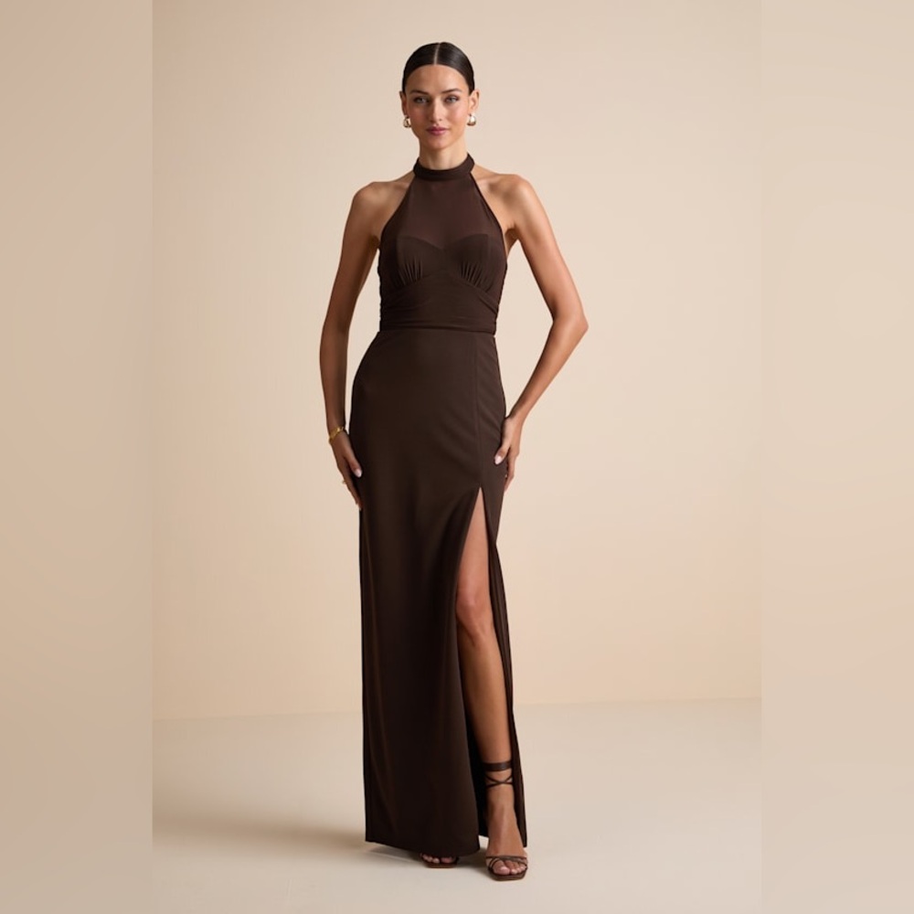 Chic Halter Maxi Dress in Dark Brown